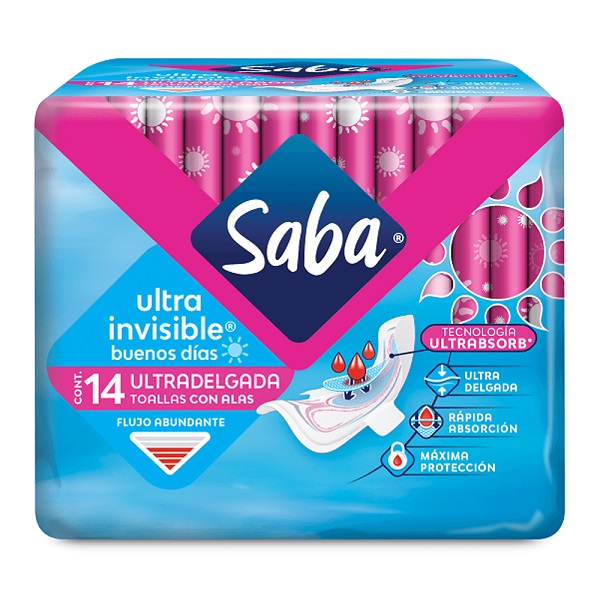 Saba Ultra Invisible Con Alas 14 Toallas