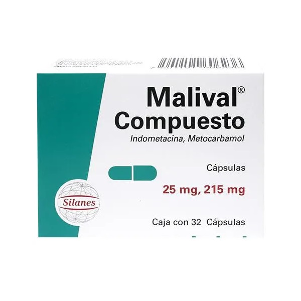 Malival Compuesto Indometacina/Metocarbamol Caja 32 Cápsulas