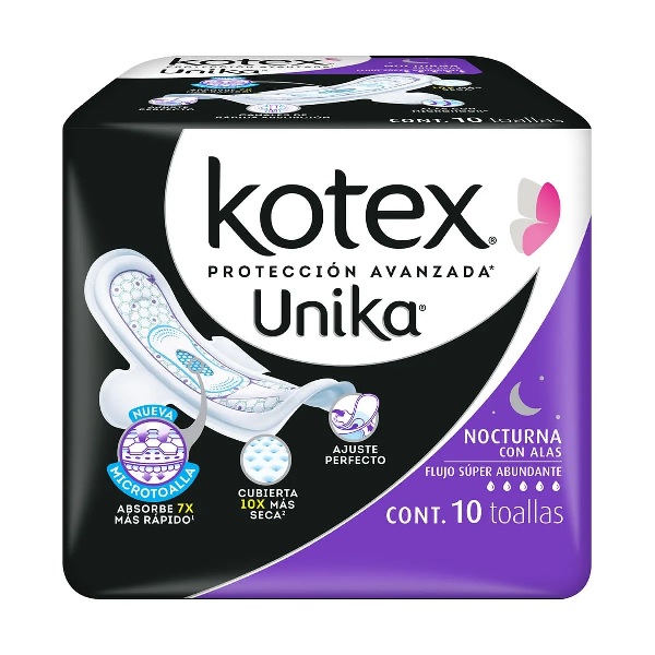 Kotex Unika Nocturna Toallas Femeninas 10 Piezas