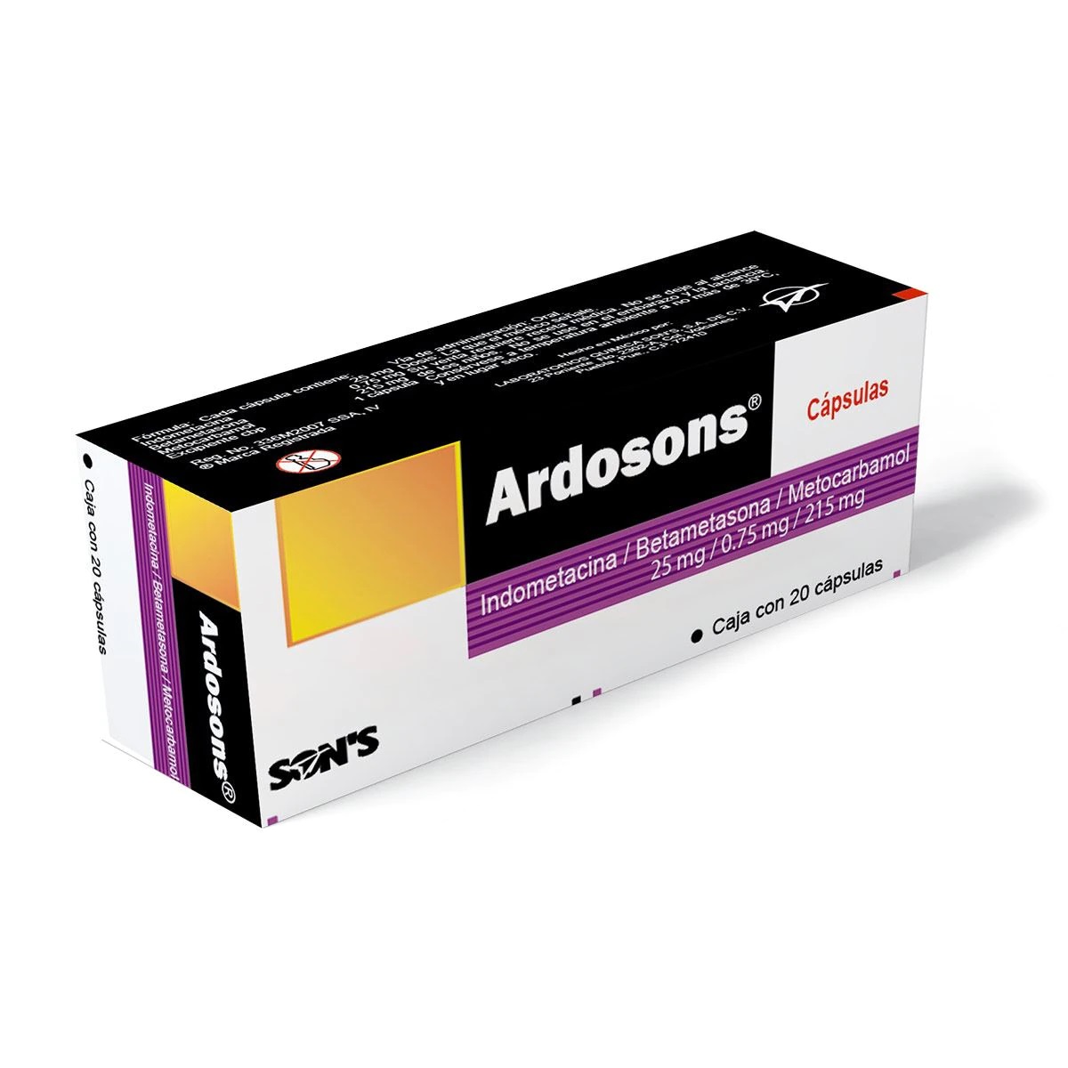 Ardosons(Indometacina - Betametasona - Metocarbamol) Con 20 Capsulas